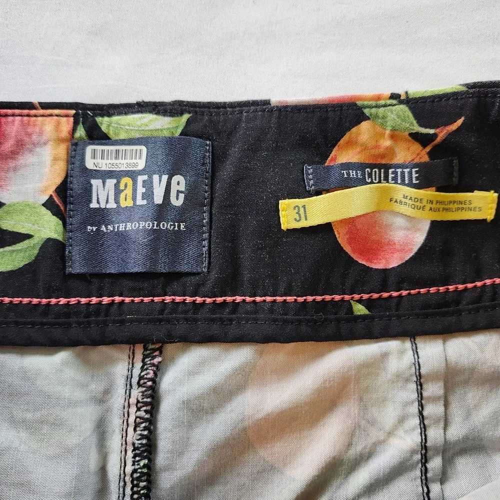 Maeve Anthropologie The Colette Peach Print Shorts Black High Rise Women's sz 31